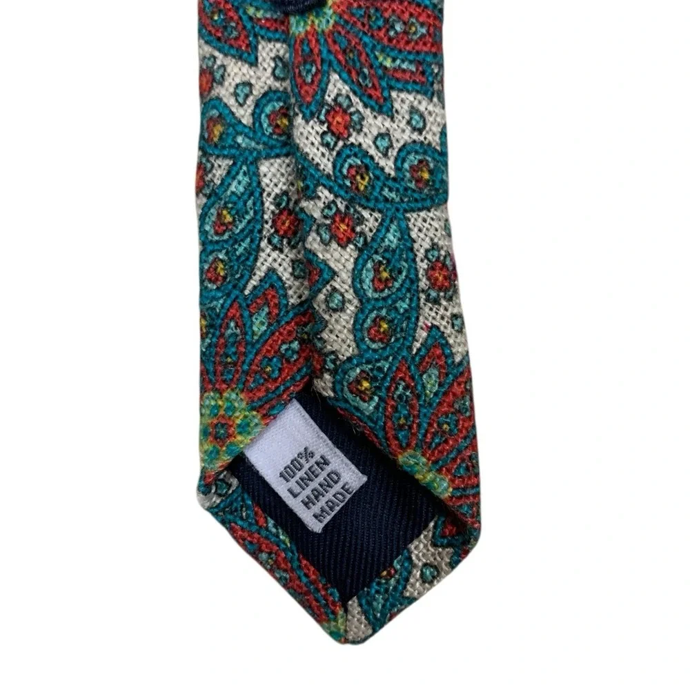 John Francomb Classics‎ Paisley Linen Tie Handmade Made In Italy